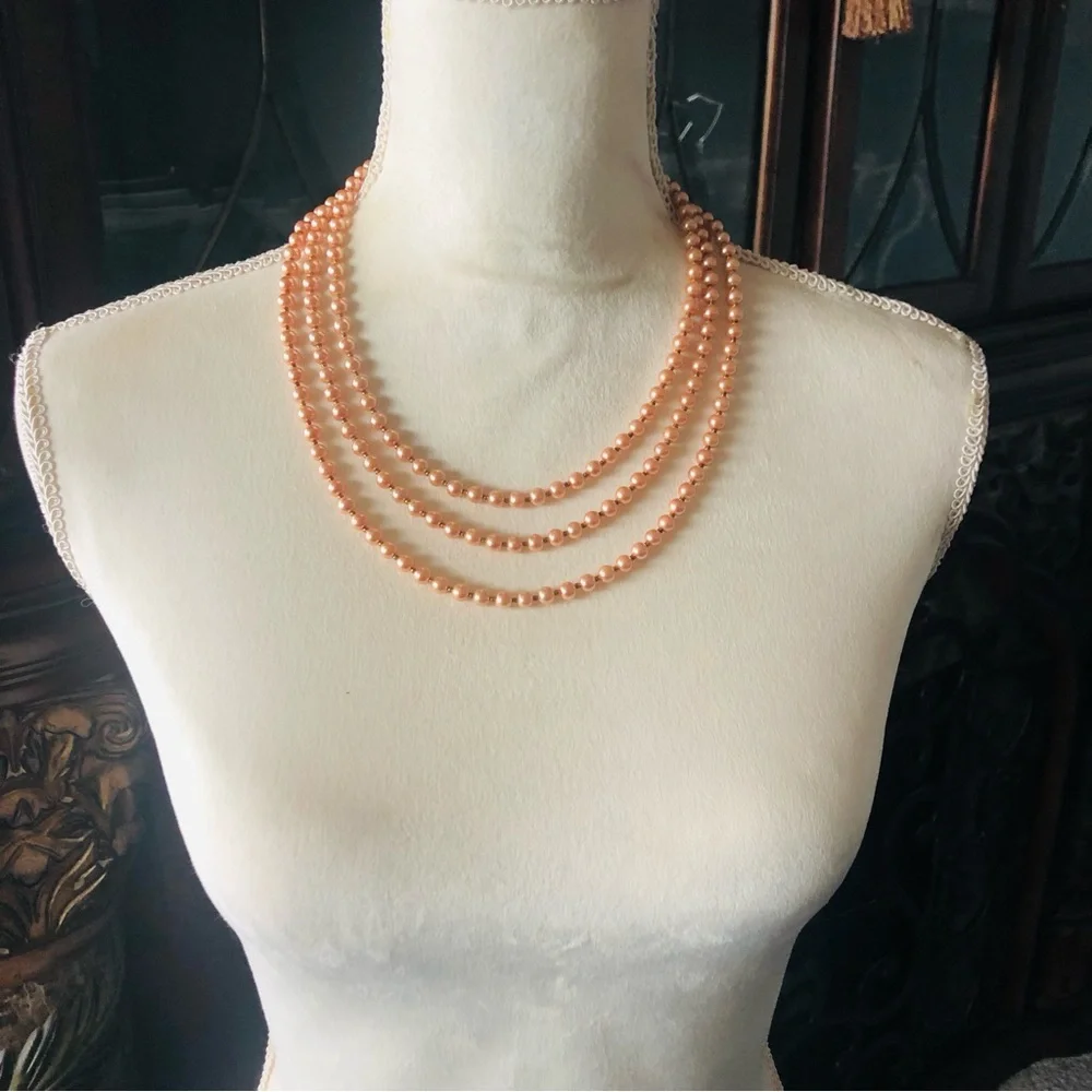 Handcrafted triple strand Czech glass Pearl paisley filigree clasp necklace